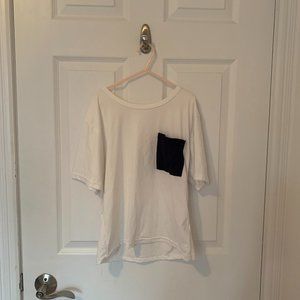 White and Navy Pocket Tee
